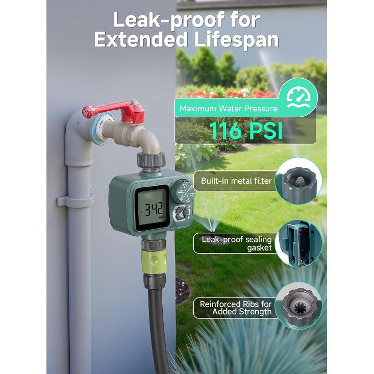Sprinkler Timer, Programmable Hose Timer with Rain Delay, Manual and Automatic Watering System, Water Timers for Garden Hose, Waterproof Digital