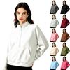 Damska bluza z zamkiem i wysokim kołnierzem w kolorowe paski, luźny krój, casualowy top
