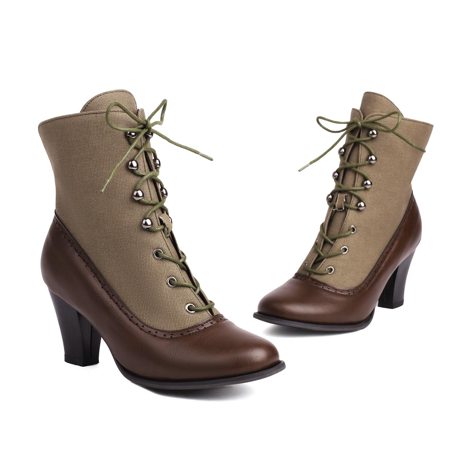 

95/Women s high-heeled short boots autumn and winter new thick-heeled large-size splicing casual versatile short boots 45 коричневий