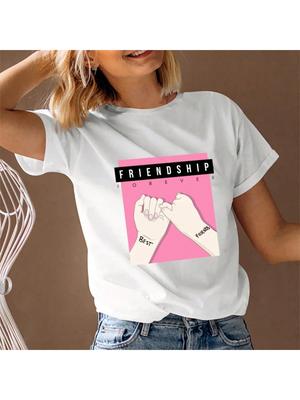 Wounisex T-Shirt Freundschaft Grafik T-Shirt Kurzarm Rundhals Sommer Top 2023 Schneller Versand