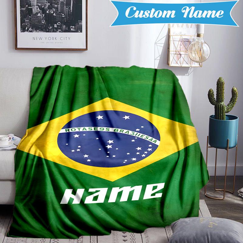 Custom Name Brazilian Flag Blanket Lightweight Ideal Bedding Blanket Perfect for Travel, Camping, Living Rooms, Sofas, Christmas gift