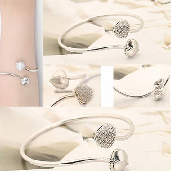 

Прекрасный открытый браслет со стразами и милым сердечком для девочек, регулируемый подарок