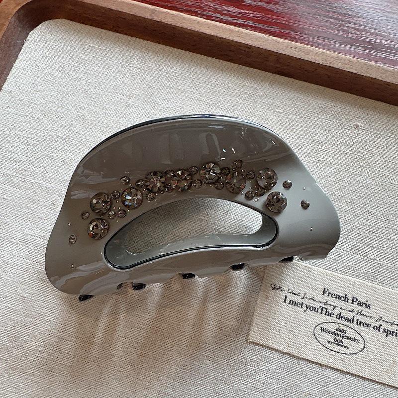 

Корейская заколка для волос из ацетата с высококачественными стразами: Универсальная и модная заколка-краб среднего размера с инкрустированными бриллиантами серый