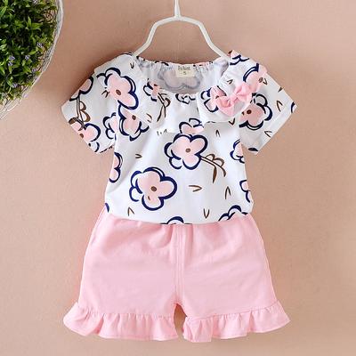 Sommer Neue Mädchen Kurzarm Shorts Blumen Zwei-stück Baby Süße Anzug