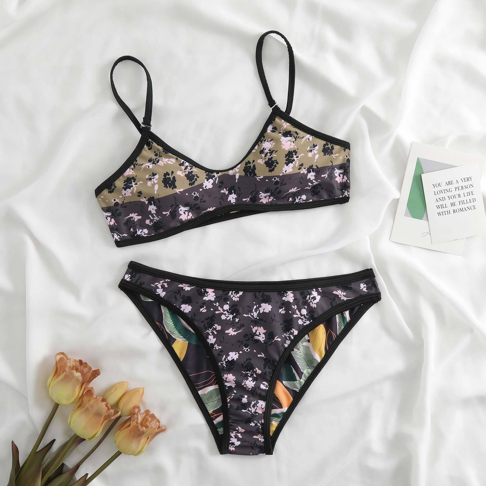 

Qiaojiayuan Европейский и американский AB Двусторонний Раздельный Купальник Бикини с Принтом для Женщин L