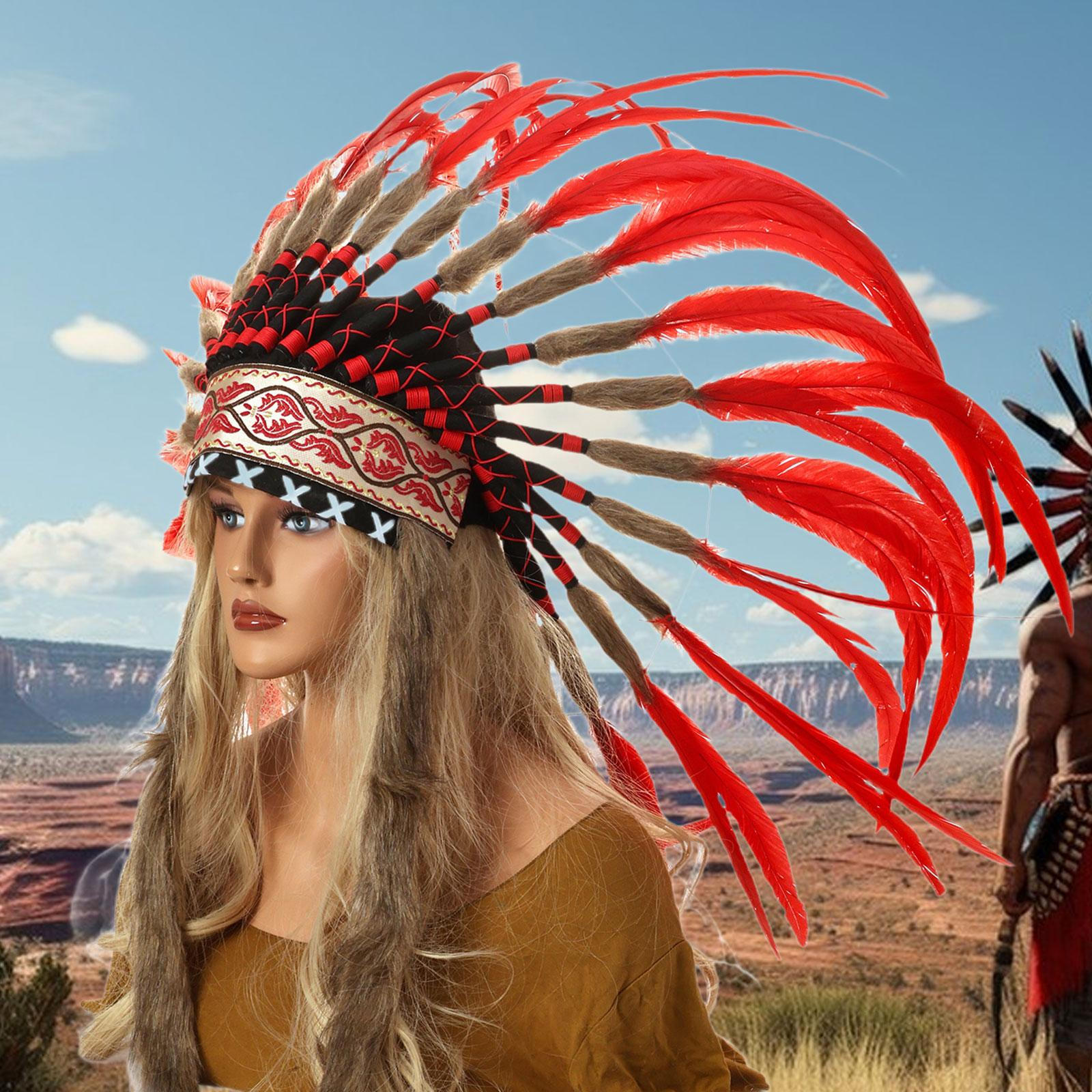 Взрослый головной убор из перьев, шляпа индейского вождя для танцевального выступления, костюмов, карнавальной вечеринки красный