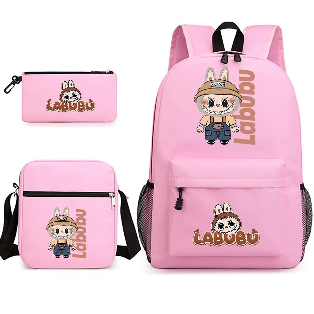 Labubu Surrounding Primary and Secondary School Students Fashion Backpack Casual Schoolbag Three-piece Set