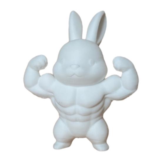Easter Muscle Bunny Figurine Cute Mini 3D Printed Bunny Statue Collectible Rabbit Ornament for Spring Home Table Shelf Decor