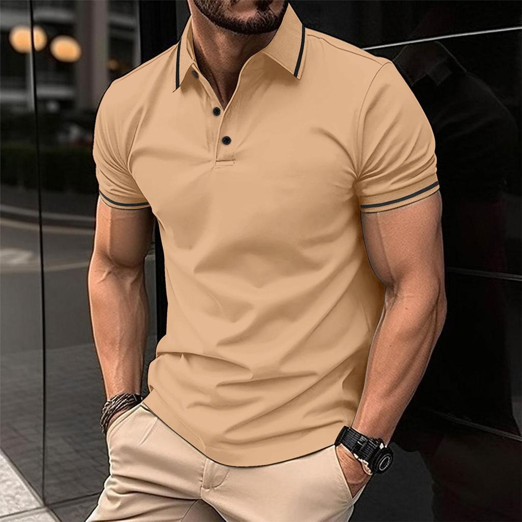 Sommer T-Shirt Herren Knopfleiste Rippkragen Sport Poloshirt Modisches Revers Kurzarm T-Shirt