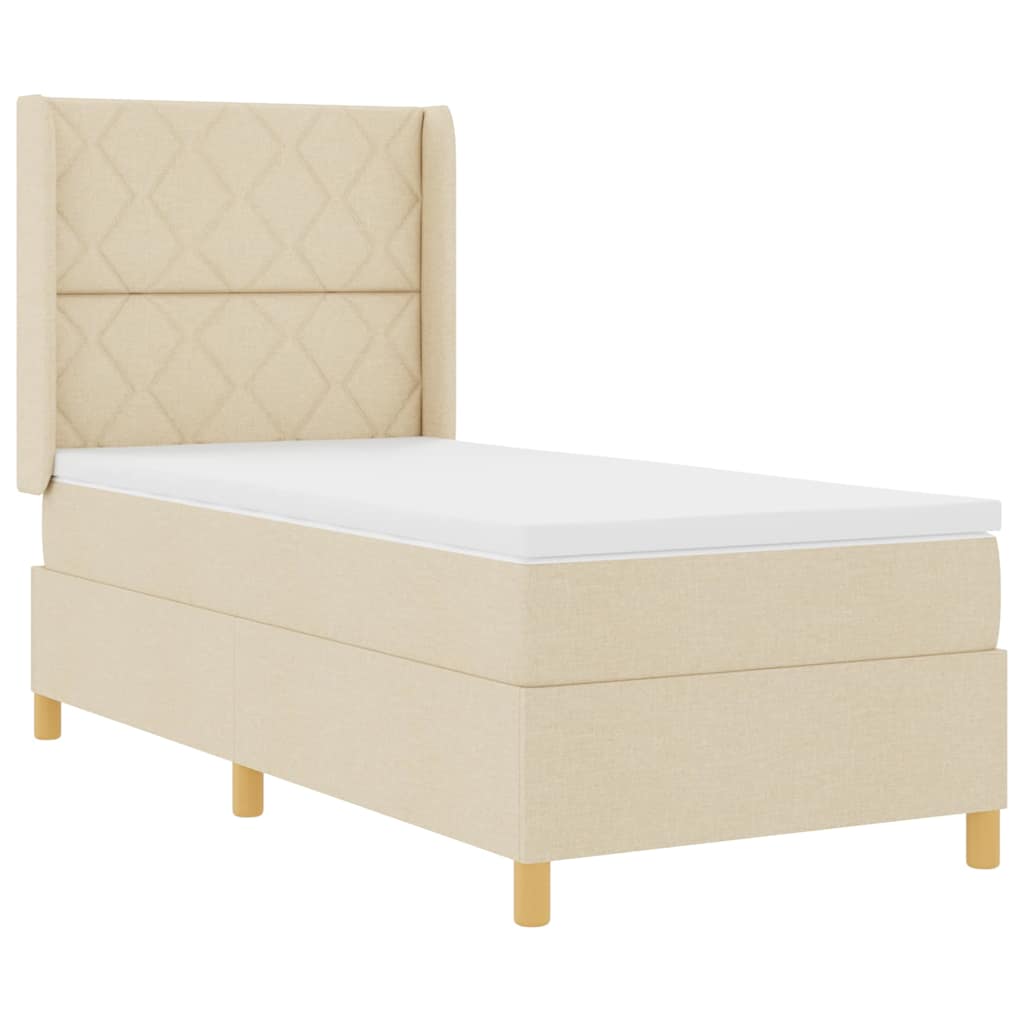 Box Spring Bed with Headboard Cream 90 x 190 cm Fabric