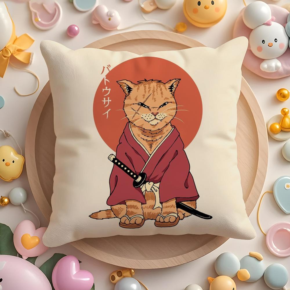 Japanese Style Cat Cushion Cover Home & Car Multi-Scene Pillow Cover - Reversible, Soft & Durable for Daily Use