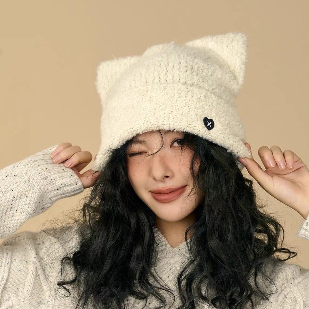Comfortable Plush Beanie Hat Polyester Warm Knit Cap Ins Style Cat Ear Hat Women