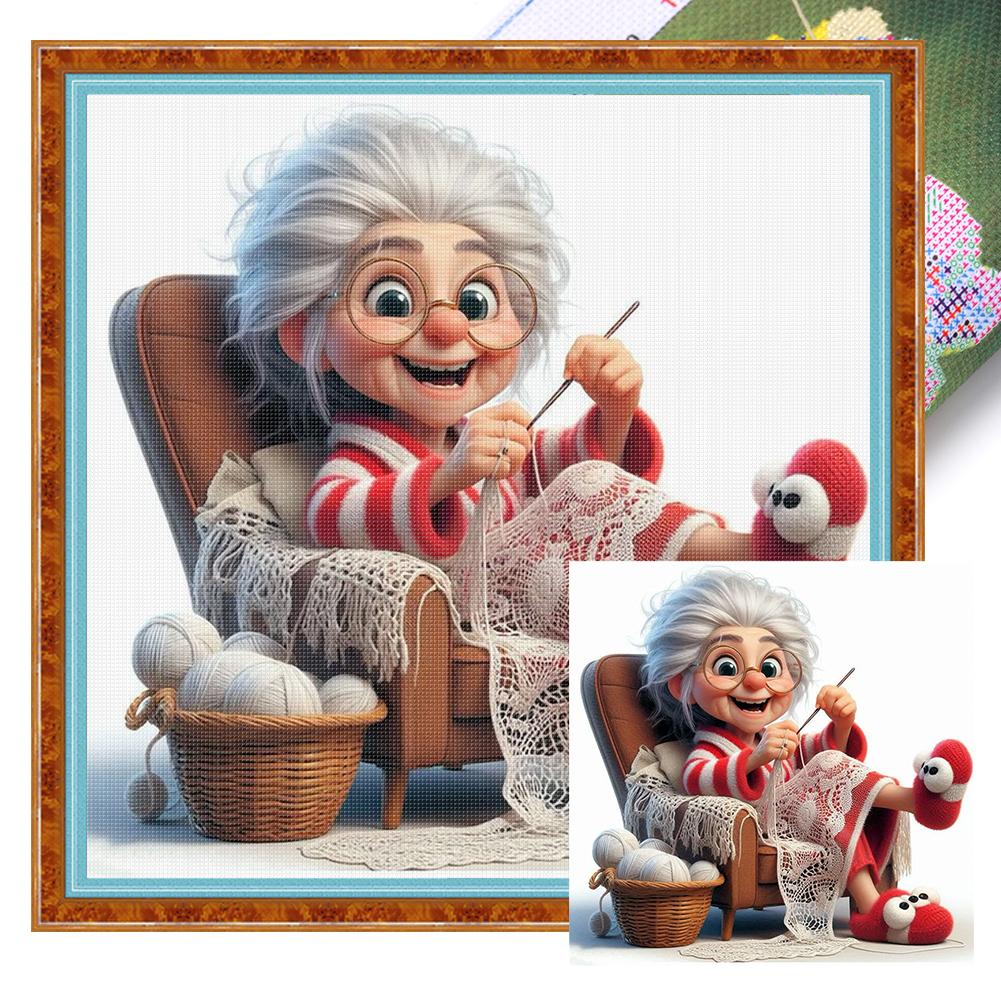 Full Embroidery Eco-cotton Thread 11CT Printed Old Lady Cross Stitch Kit Art