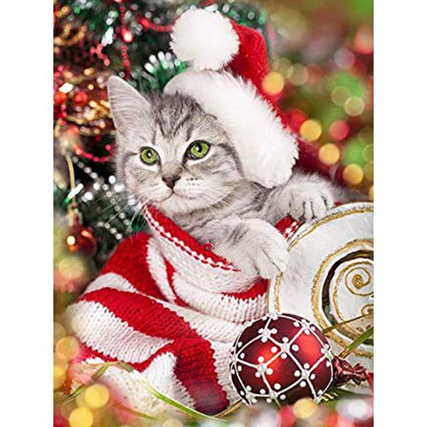 5D Diamond Painting Animal Cat Diamond Embroidery Christmas Cat Cross Stitch Rhinestone Picture Mosaic Set Christmas Home Decor