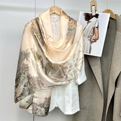 53*170 cm Vysokokvalitný 100% hodvábny šál z moruše Kvetinový šál Nákrčník Darček pre ženy