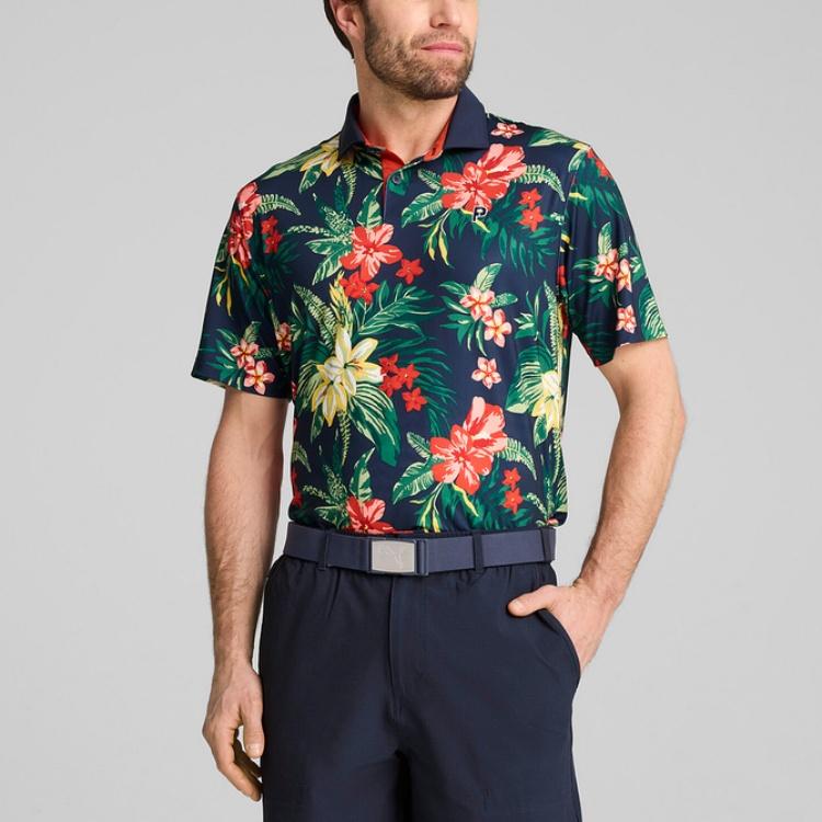 Puma X Ptc Floral Imprimeu Integral Casual Fashion Golf Mânecă Scurtă Polo Bărbați Polo Deep-Navy 629569-01