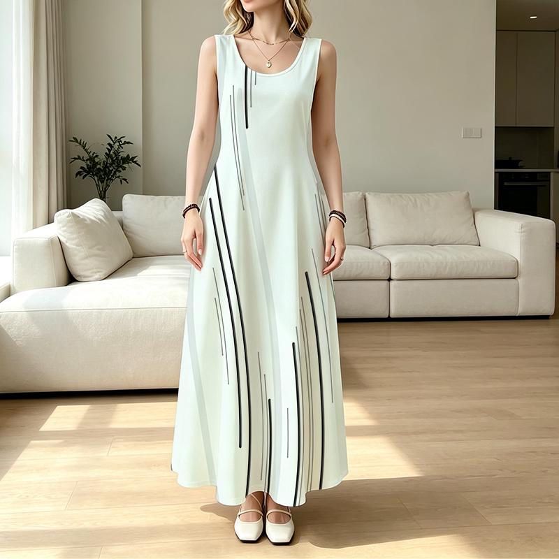 Women's Sleeveless Maxi Dress,Summer Striped Tank Dress with Loose Drop Shoulder & Skin-Friendly Fabric Ideal for Beach Vacation,Casual Daily Wear