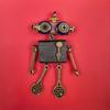 Handmade Punk Robot Pendant Wood Body Metal Eyes Legs Gun In Hand Necklace Keychain Pendant