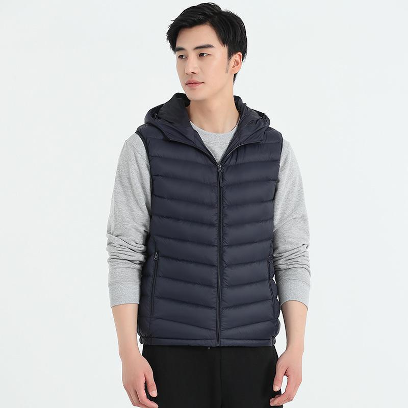 Men's Lightweight Down Vest - Sleeveless, Stand Collar, Short Style, Warm White Duck Down, Autumn/Winter Collection.