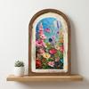 Vintage Framed Wall Art, Curved Wooden Floral Wall Art, Arched Wood Framed Wall Art, Rustic French Country Style Paintings for Bedroom