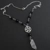 Hip-hop Punk Silver Color Five-pointed Star Irregular Crystal Pendant Black Bead Chain Necklace for Women Fashion Charm Jewelry