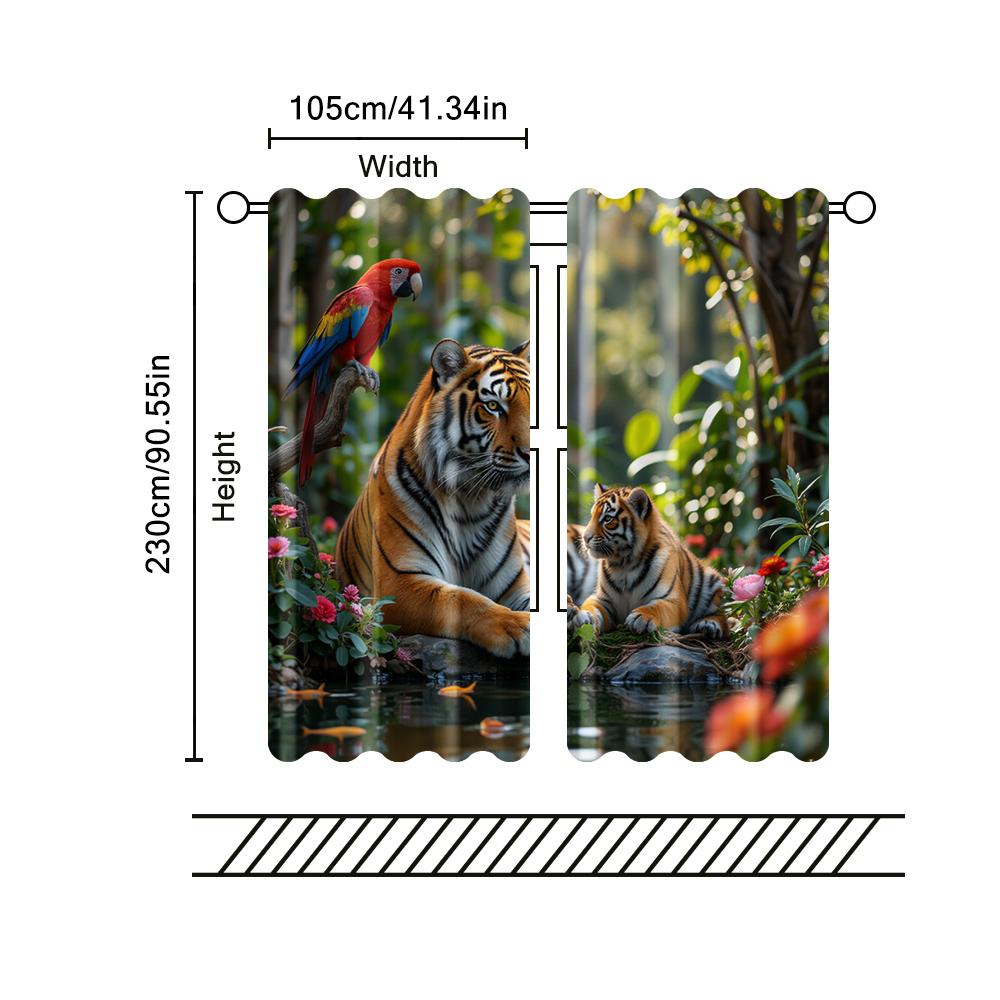 Set Of 2 Filtering Curtains Excluding Rods Non Movable Without Batteries Tropical Tiger Use Bedrooms Living Rooms Curtain For Area Made Polyester