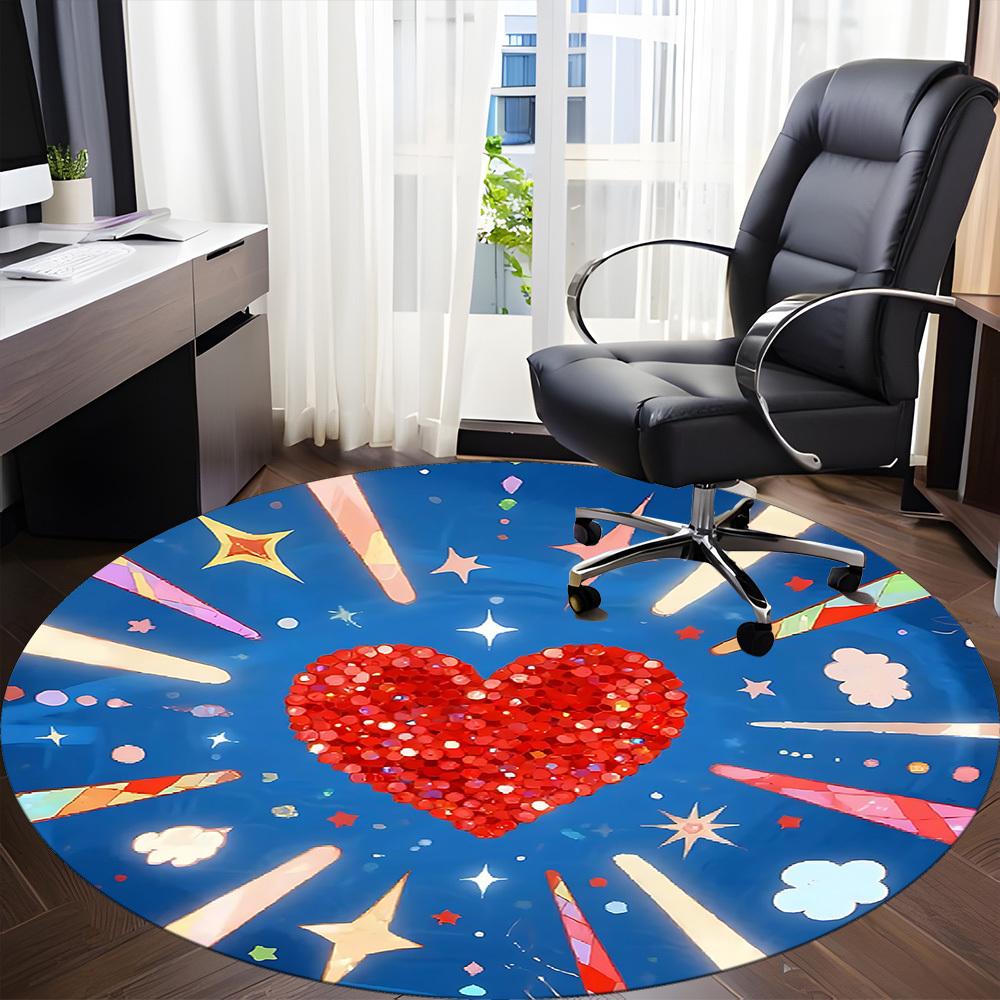 1 Stück Herz Sterne Büro Runder Teppich, Matte Geeignet Für Büro, Unter Bürostühlen Schlafzimmer Wohnzimmer Heimdekoration, Zimmer Deko