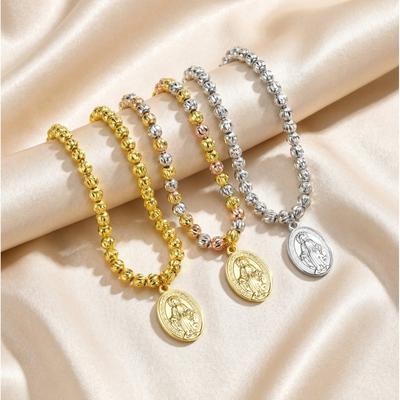Rosenkranzarmband für Frauen Katholisch Heiliger Jungfrau Maria Medaille Schmuck Wasserdicht Hypoallergen Religiös Taufe Geschenk