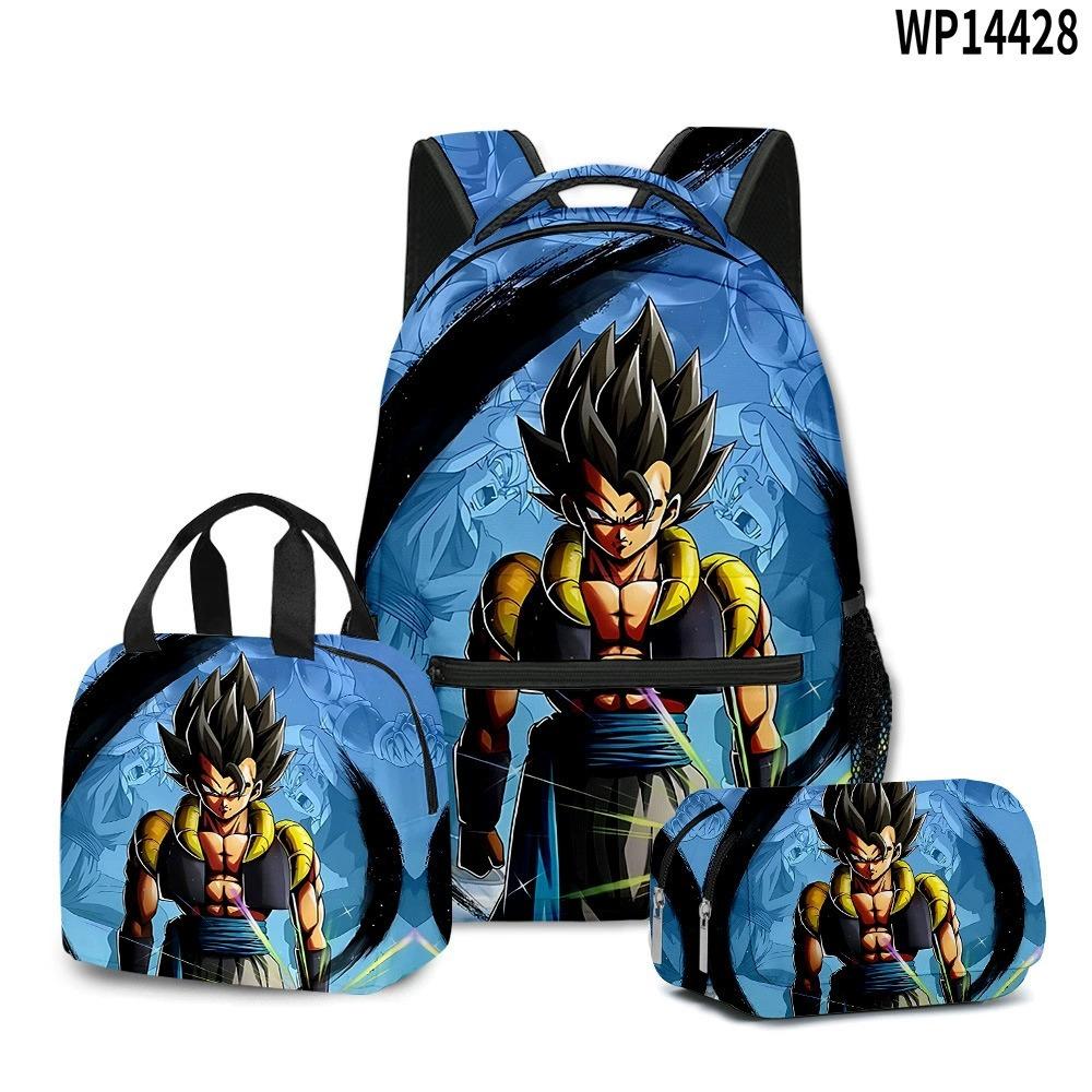 3D Animation Wukong Dragon Ball Super Student School Bag Backpack Lunch Bag Pencil Bag Three-Piece Set