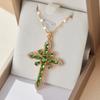 Religious Colorful Zircon Cross Necklace Jesus Prayer Gold Plated Copper Pendant Stainless Steel Chain Necklaces Jewelry Gift