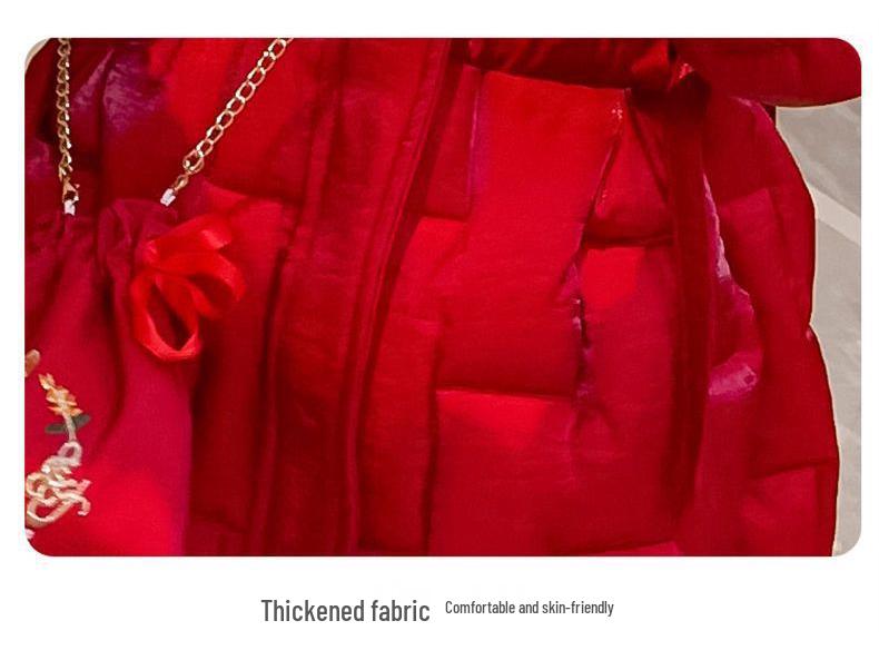 Girls' 2022 Mid-Length Fashion Coat: New Year Plus Velvet Padded Cotton Jacket