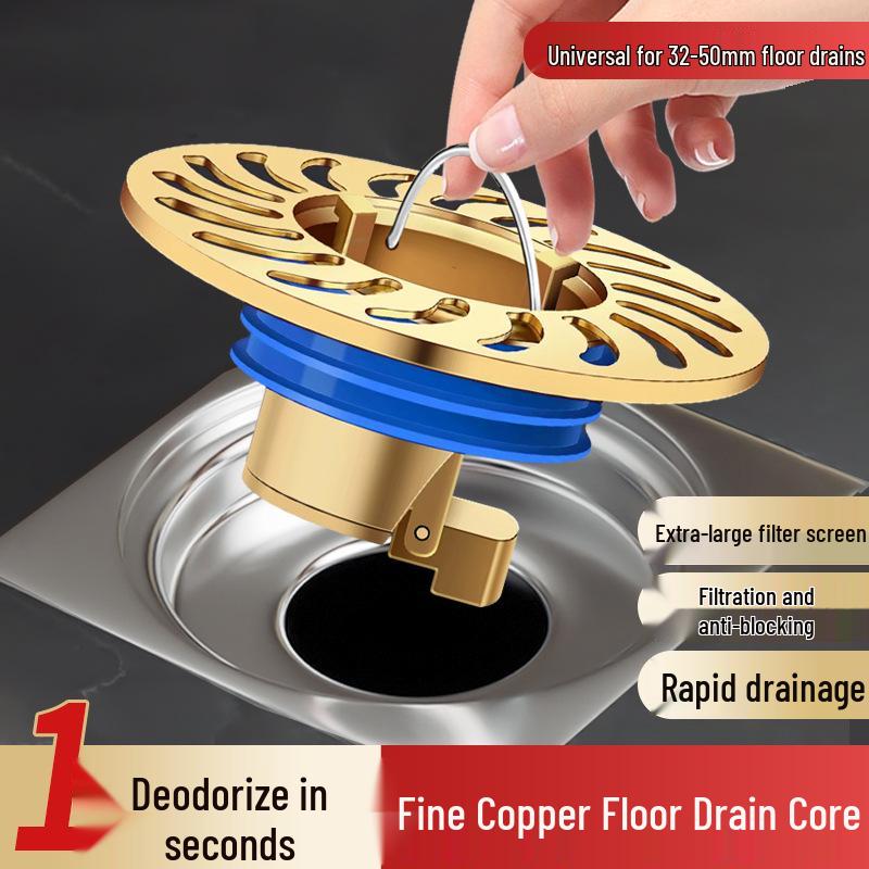 Odor-Proof All-Copper Floor Drain with Anti-Backflow Sealing Cover for Bathrooms