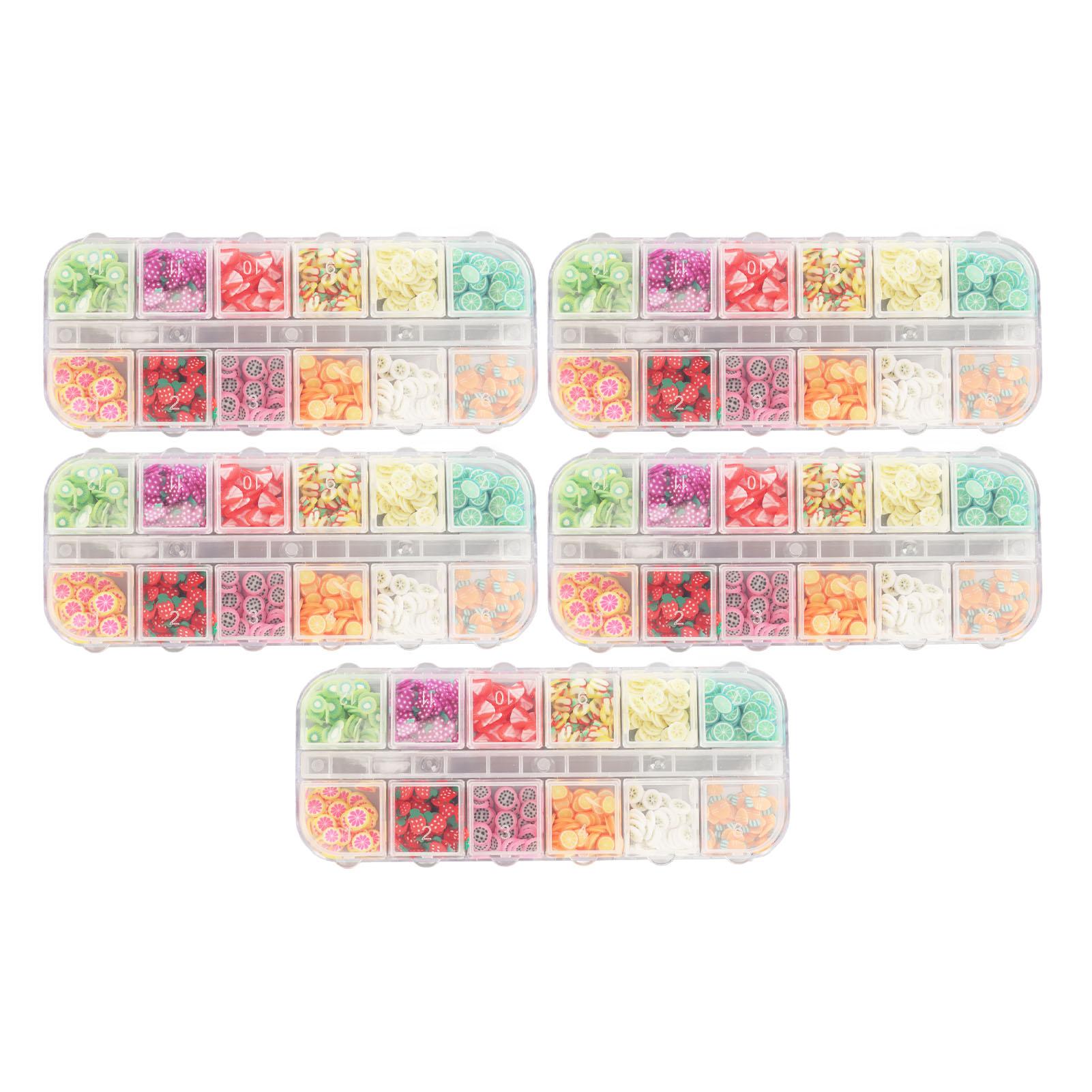 5 Boxes Nail Art Glitter Slice 12 Types Decorative Manicure Fruit Rubber Nail Glitter Sequin for DIY