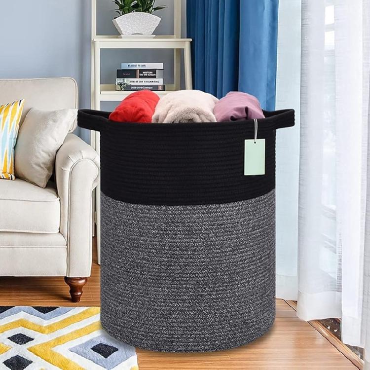 Breathable Cotton Rope Hamper Basket With Supportive Handles Large Capacity Storage Container For Clothes