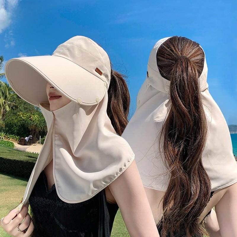 Sun Protection Sun Hat For Women With Removable Shoulder Cover Summer Uv Shield For Outdoor Activities
