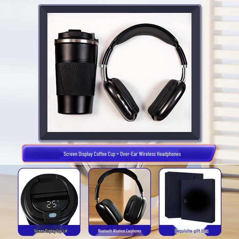 

Stainless Steel Coffee Cup & Black Headphones Gift Set