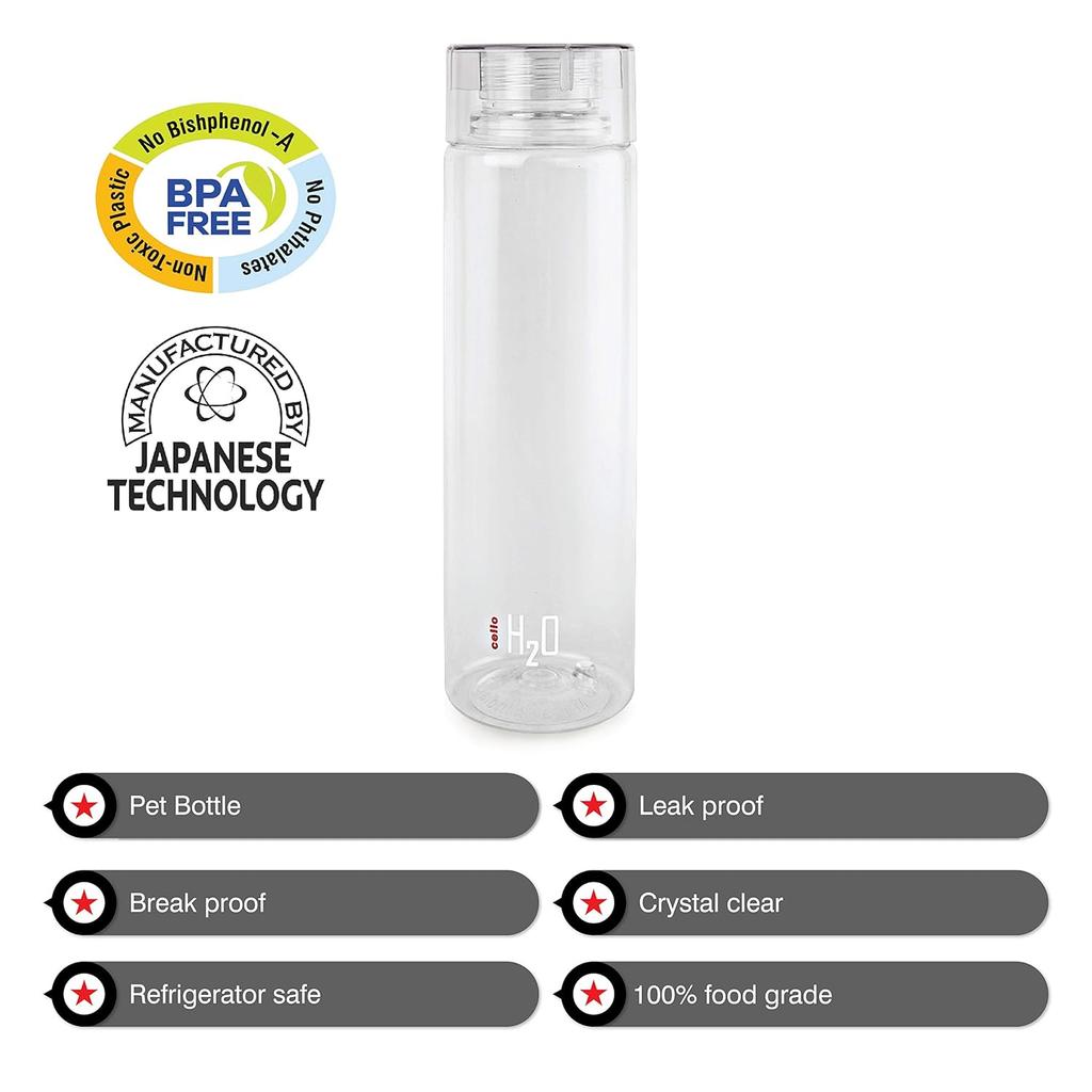 CELLO Clear Plastic Water Bottle Set 4 Pack 1 Litre Leak Proof Hygienic Durable Design