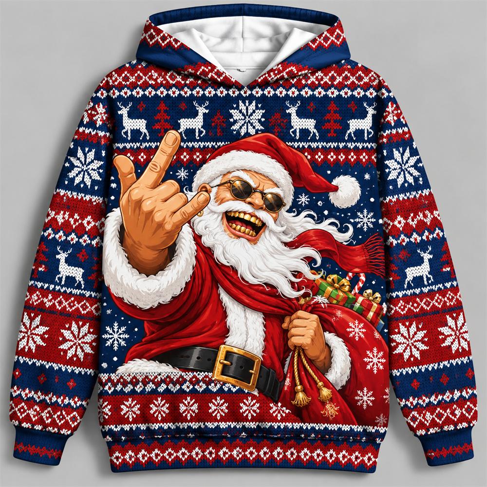 Hip Hop Pop Music Funny Rock on Santa Claus Hoodie for Women Personality Streetwear Pullover Hoodie Holiday Party Fashion New 2026