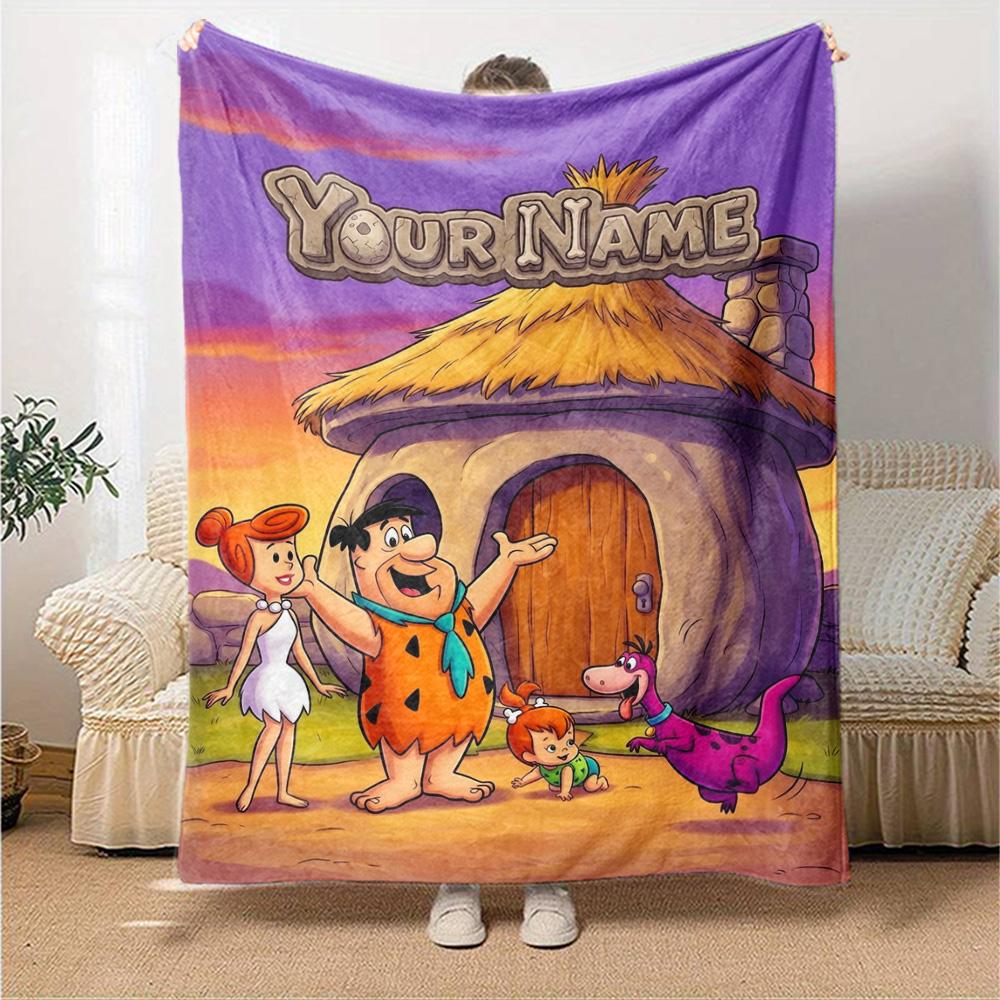 Name Custom the Flintstones Print Flannel Blanket High Quality Warm Comfortable Cover for All Seasons Perfect for Gifts Home Decor