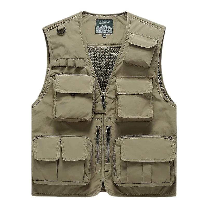 Men Outdoor Waistcoats Climbing Vests Jackets Multi-pocket Fishing Photography Vests Men Mesh Breathable Vests Coats Size 6XL