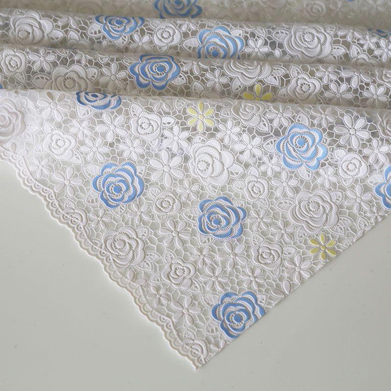 

Lace Disposable Dining Table Fabric Plastic Transparent PVC Tea Table Oil-Proof Gilding Waterproof Table Mat Soft Table Mat 083 White Blue 80*135cm small tea table