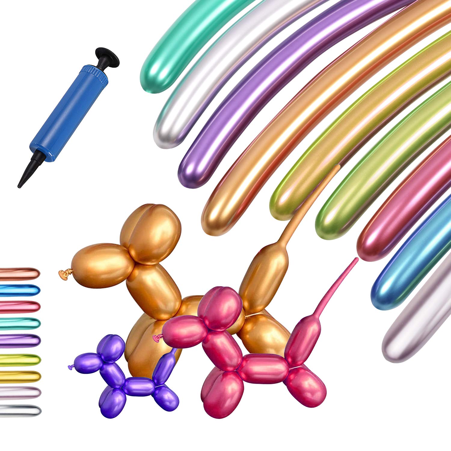 

Balloon Art Balloons Metallic Gloss 100 Pencil Balloons Inflator Set Long Balloons Durable Decoration Birthday Party Event Party Wedding
