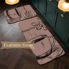 Cozy Coffee (1) Customize Name Flannel Kitchen Mat Soft Non-Slip Kitchen Floor Runner Rug for Home Kitchen Decor