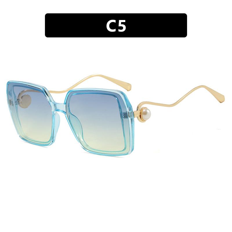 Women's Sunglasses, Fashionable Square Large-frame Sunglasses, Pearl-decorated Sunglasses.