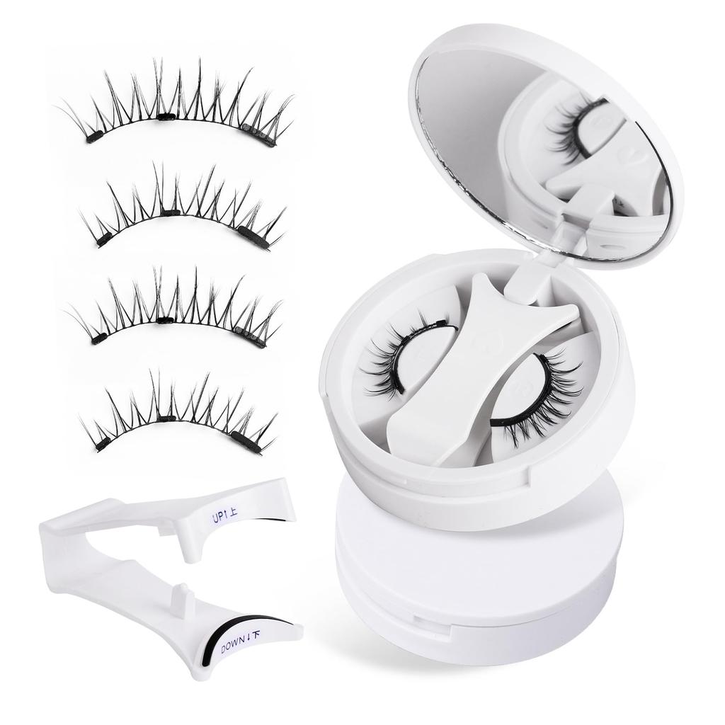 Magnetic False Integrated Magnetic Natural No Adhesive Natural 3D False Easy To Attach and with Storage Box Eyelashes, Lashes, Black, Reusable,