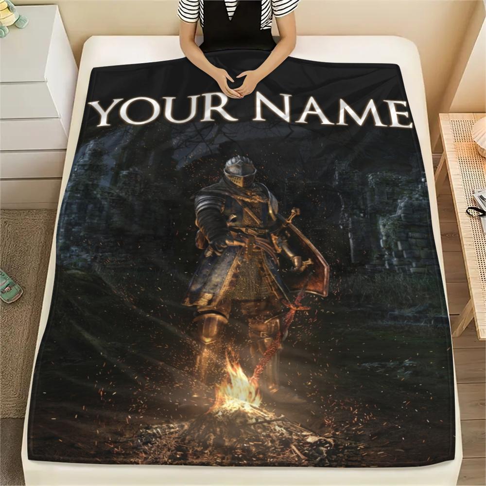 1PC Custom Name Dark Souls Patterned Flannel Blanket Suitable For All Seasons for Home Decor Warmth and Comfort Gifts Holiday Present_xia