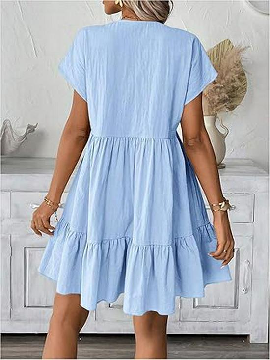 2026 European and American Women's V-neck Ruffle Hem Summer Dress