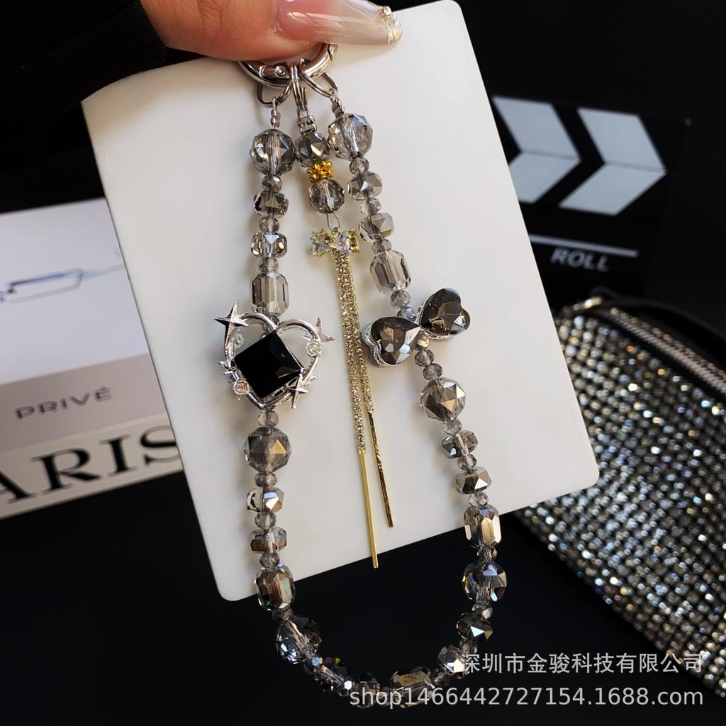 New High-Quality Phone Chain Creative Heart Zircon Hanging Chain Crystal Ins Style Bow CCD Bag Strap Short