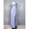 Export Single French Style Vintage Ruffled V-neck Backless Slit Long Dress Elegant Graceful Slim Looking Twisted Women's Dress