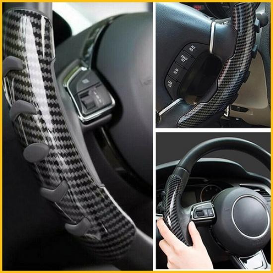 Pair Carbon Fiber Car Steering Wheel Booster Cover No-Slip Accessories 37-39cm